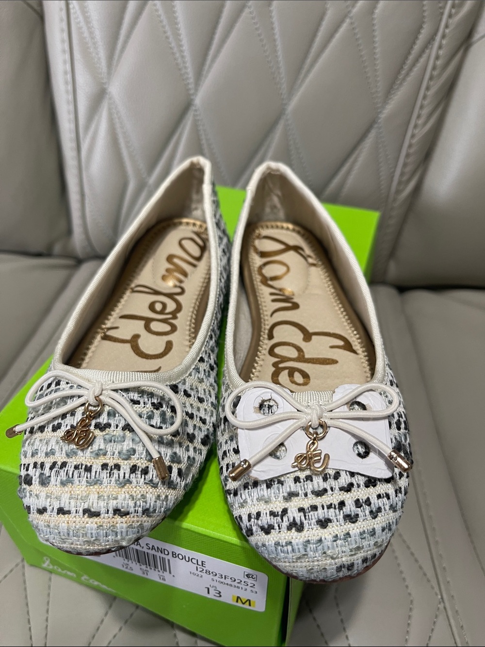 Sam Edelman White & Black Tweed Bow Ballet Flats